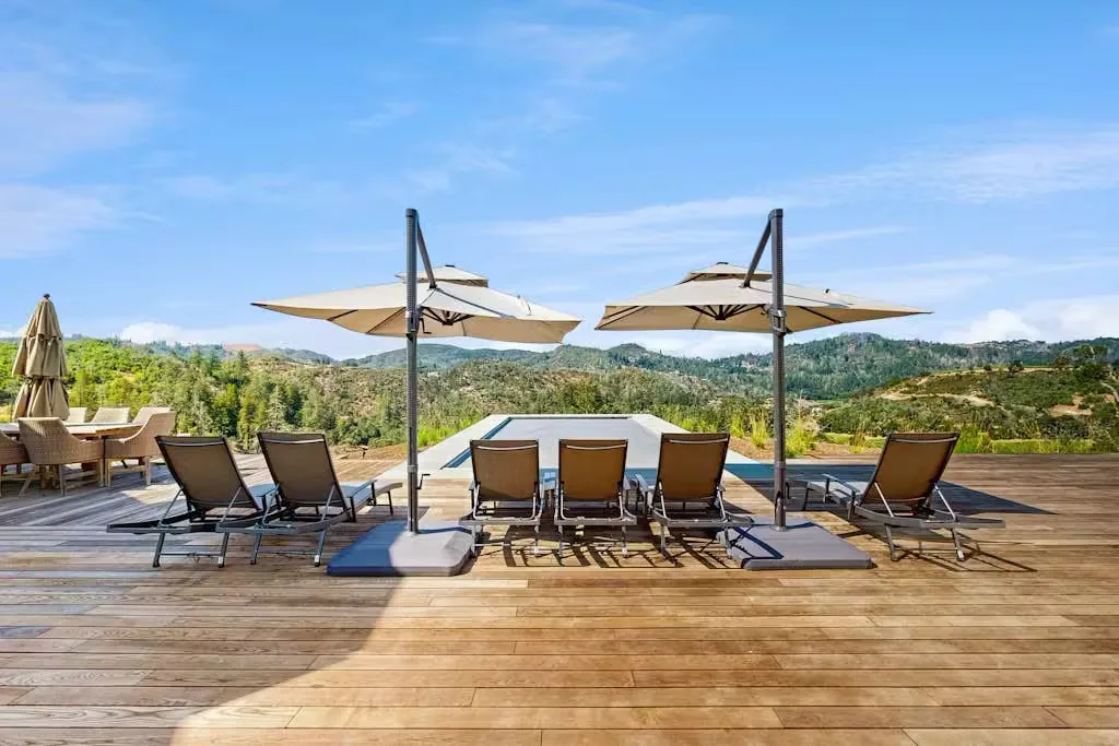 Finished Calistoga pool deck overlooking the surrounding wine-country hills