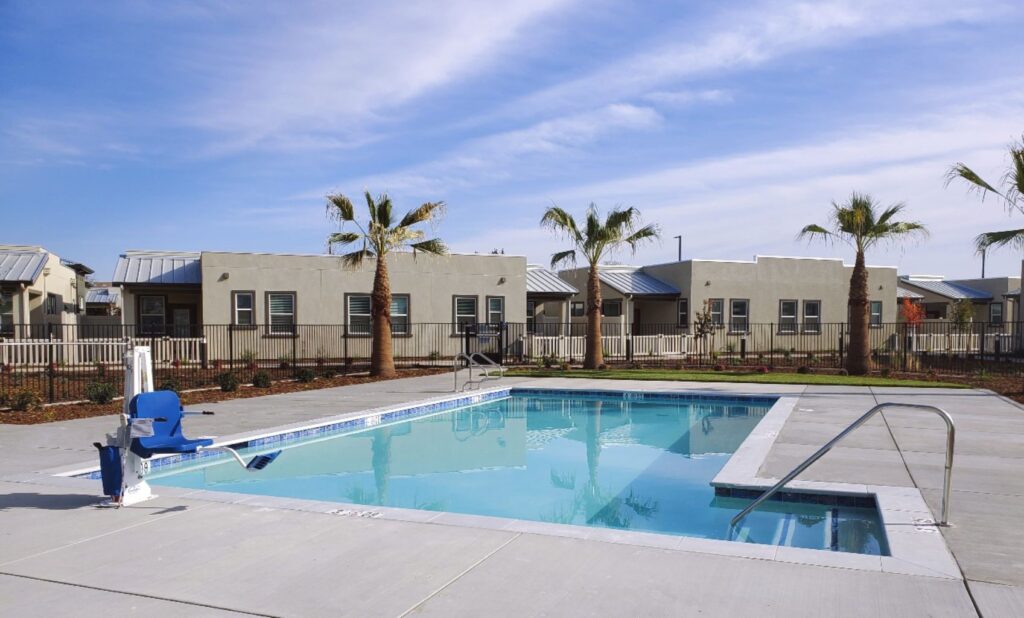 A commercial pool built by Cookie Cutter Pools for a senior living facility.