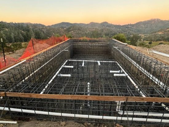 A custom rectangular shaped pool and spa under construction in Calistoga.